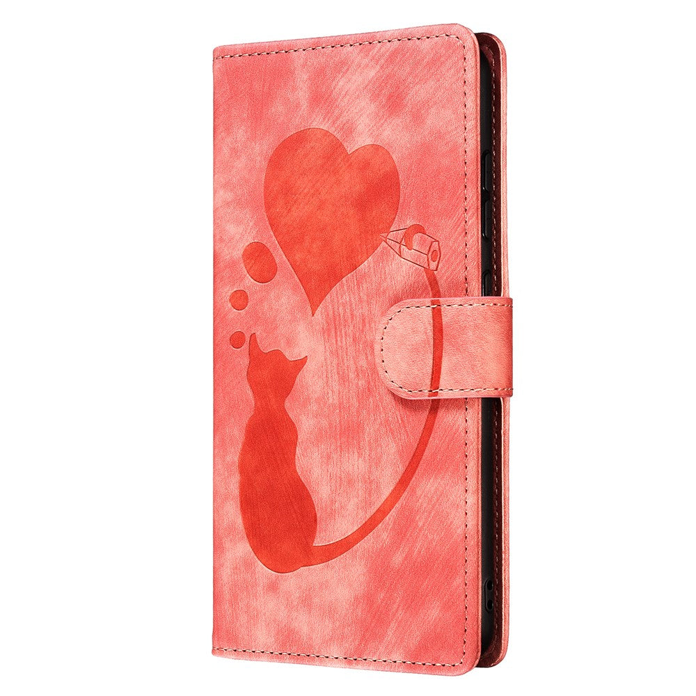 For Xiaomi Redmi Note 13 5G Case Love Heart Cat Imprinted Leather Phone Cover with Card Slots Stand