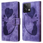 For Xiaomi Redmi Note 13 5G Case Love Heart Cat Imprinted Leather Phone Cover with Card Slots Stand