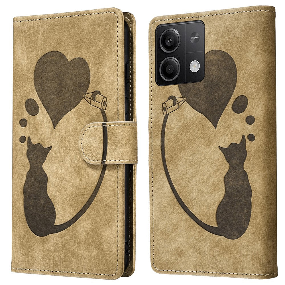 For Xiaomi Redmi Note 13 5G Case Love Heart Cat Imprinted Leather Phone Cover with Card Slots Stand