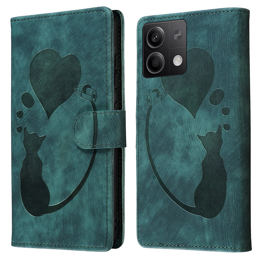 For Xiaomi Redmi Note 13 5G Case Love Heart Cat Imprinted Leather Phone Cover with Card Slots Stand