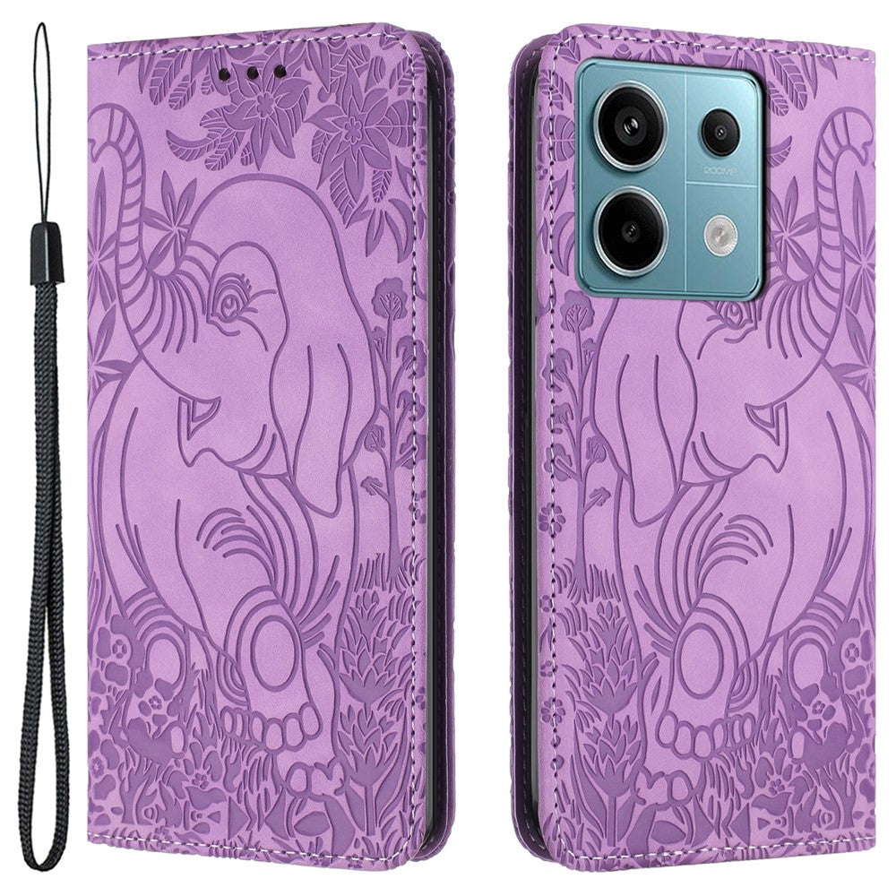 For Xiaomi Redmi Note 13 5G Leather Case Elephant Pattern Wallet Phone Cover