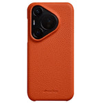 MELKCO For Huawei Pura 70 Case Genuine Cow Leather + PC Phone Cover Not Full Coverage Frame