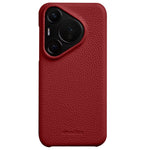 MELKCO For Huawei Pura 70 Case Genuine Cow Leather + PC Phone Cover Not Full Coverage Frame