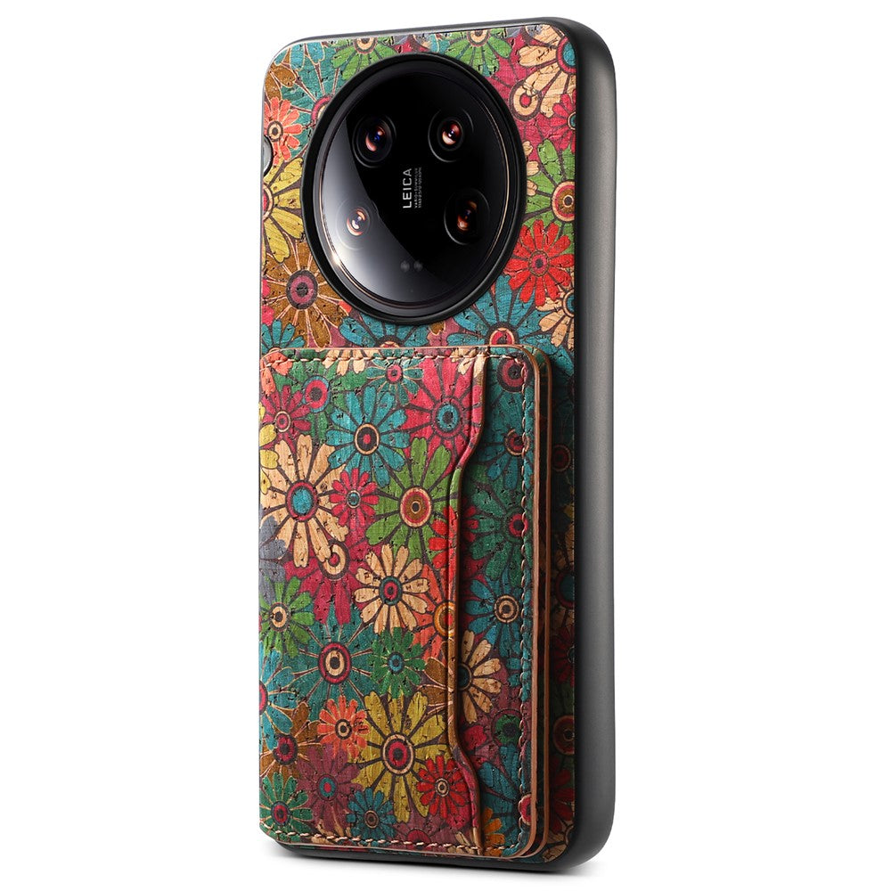 For Xiaomi 14 Ultra Kickstand Case Card Slot PU Covered Hybrid Phone Protector Floral Pattern