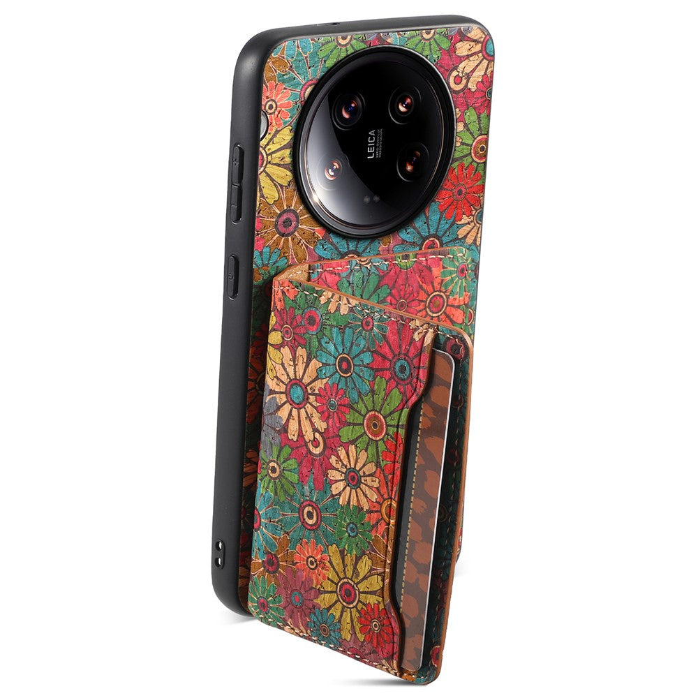 For Xiaomi 14 Ultra Kickstand Case Card Slot PU Covered Hybrid Phone Protector Floral Pattern