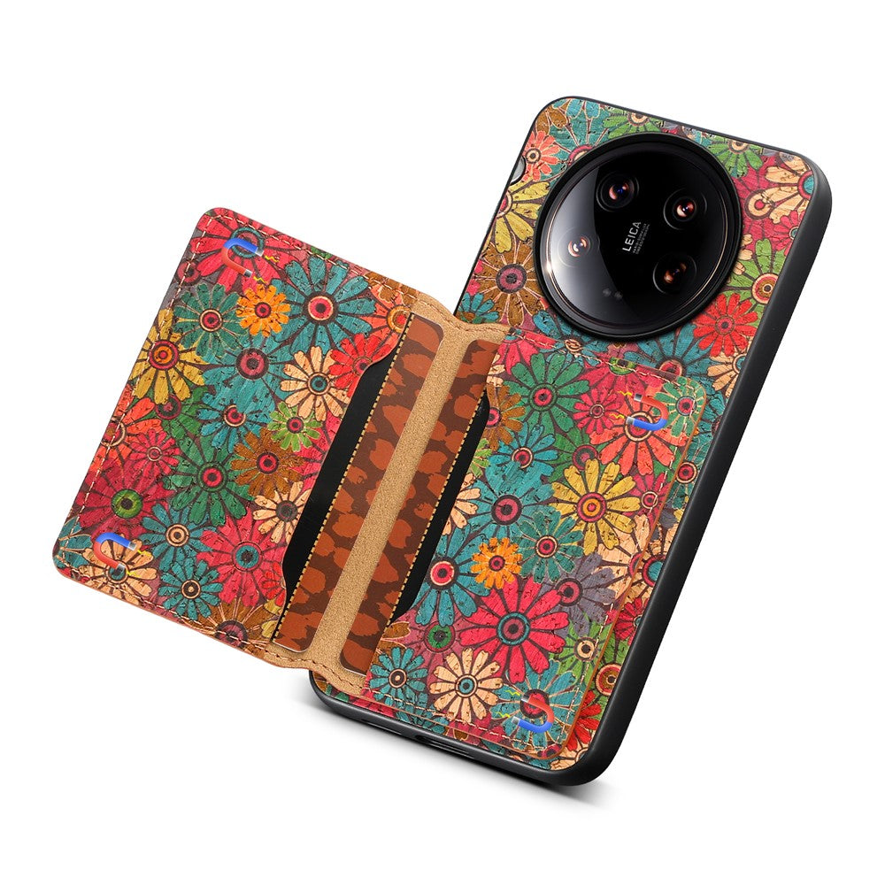 For Xiaomi 14 Ultra Kickstand Case Card Slot PU Covered Hybrid Phone Protector Floral Pattern