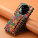 For Xiaomi 14 Ultra Kickstand Case Card Slot PU Covered Hybrid Phone Protector Floral Pattern