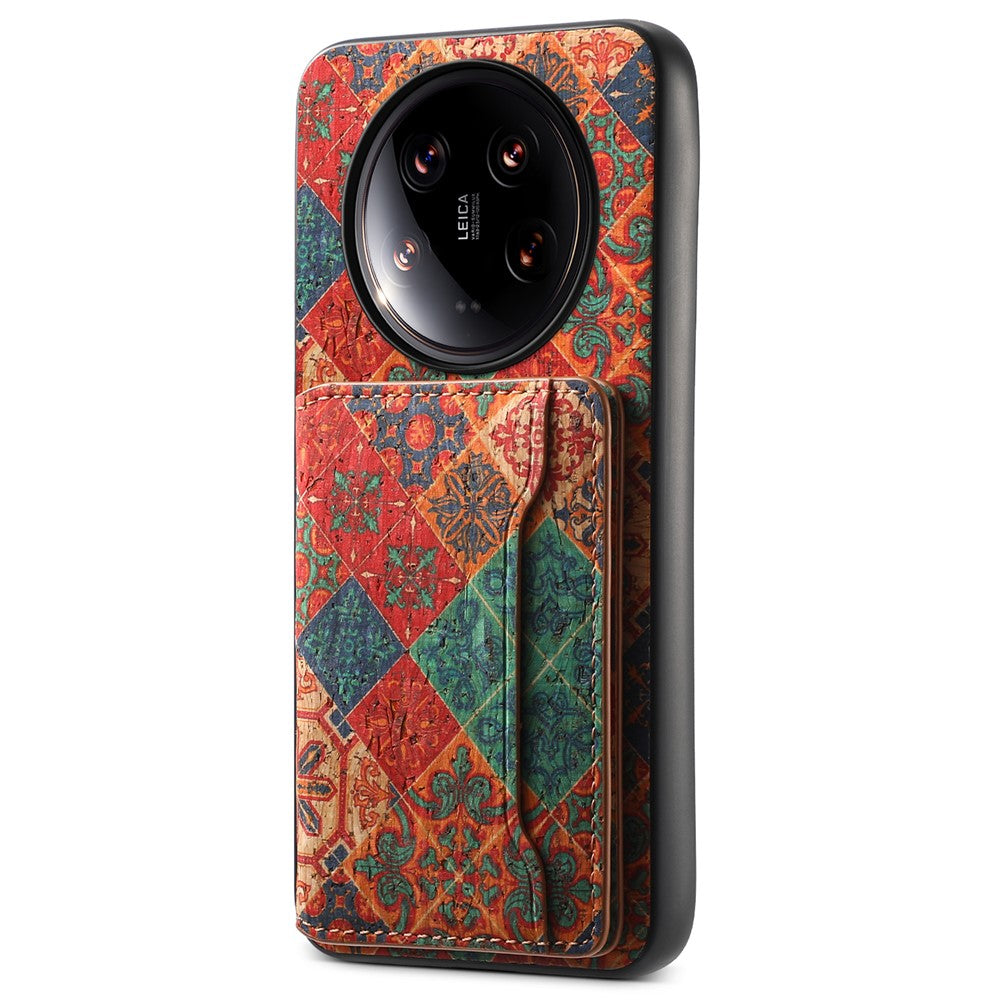 For Xiaomi 14 Ultra Kickstand Case Card Slot PU Covered Hybrid Phone Protector Floral Pattern