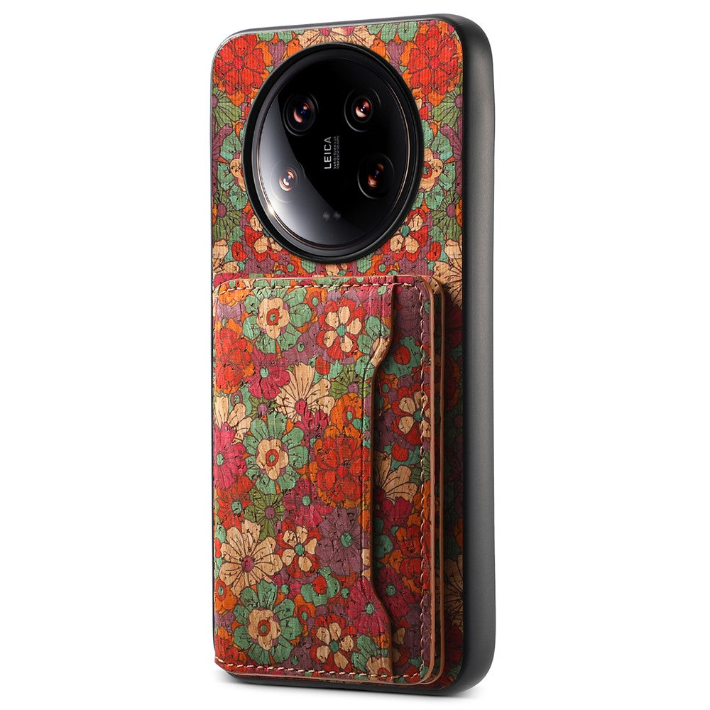 For Xiaomi 14 Ultra Kickstand Case Card Slot PU Covered Hybrid Phone Protector Floral Pattern