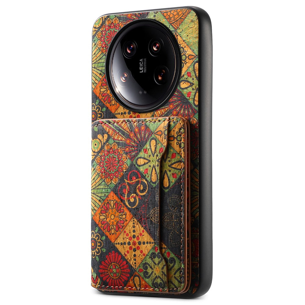 For Xiaomi 14 Ultra Kickstand Case Card Slot PU Covered Hybrid Phone Protector Floral Pattern