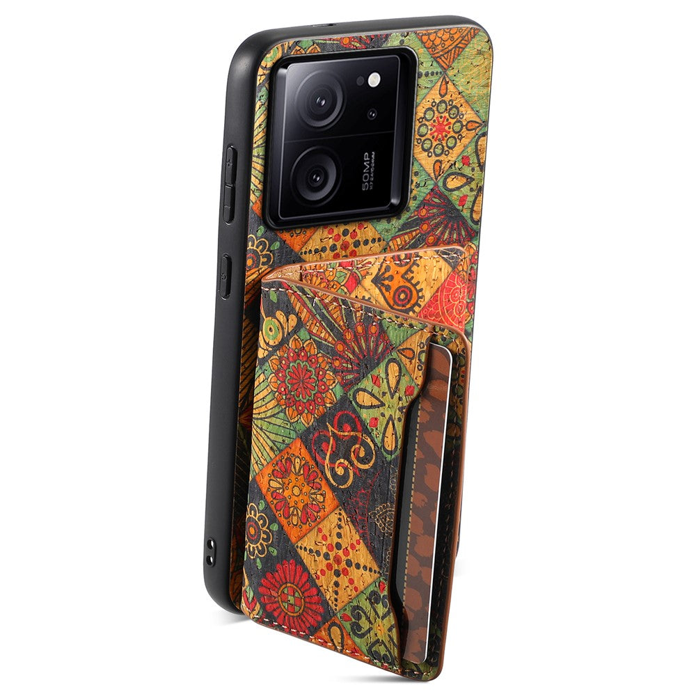 Xiaomi 13T / 13T Pro / Redmi K60 Ultra skal blommönster korthållare stativ PU+TPU+PC mobilskal