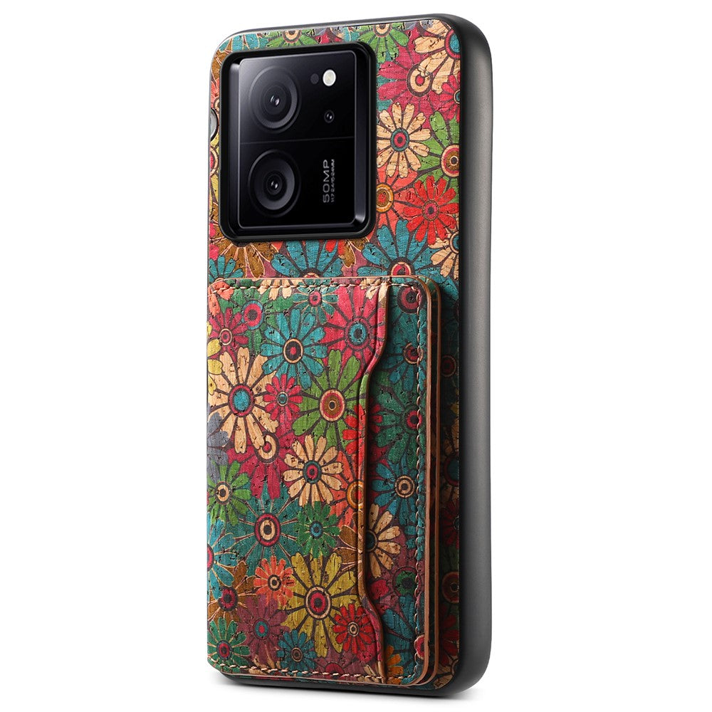 Xiaomi 13T / 13T Pro / Redmi K60 Ultra skal blommönster korthållare stativ PU+TPU+PC mobilskal