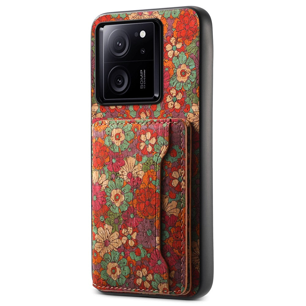 Xiaomi 13T / 13T Pro / Redmi K60 Ultra skal blommönster korthållare stativ PU+TPU+PC mobilskal
