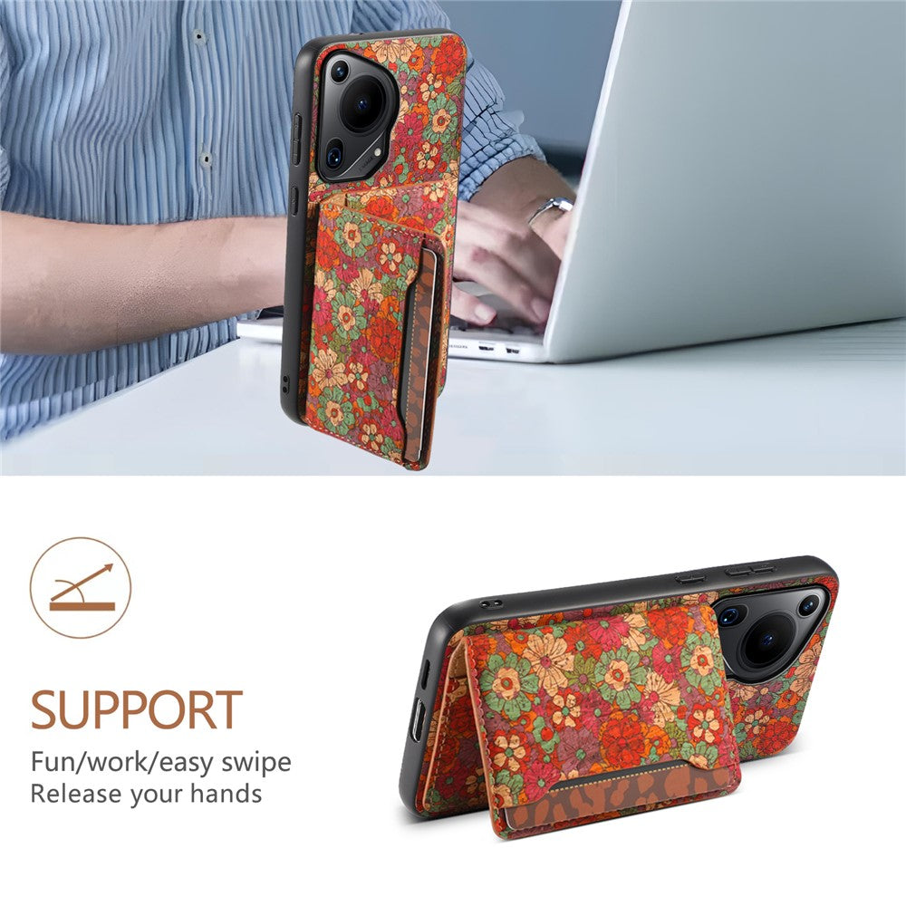 For Huawei Pura 70 Ultra Case with Card Holder Leather Blooming Flower Phone Cover