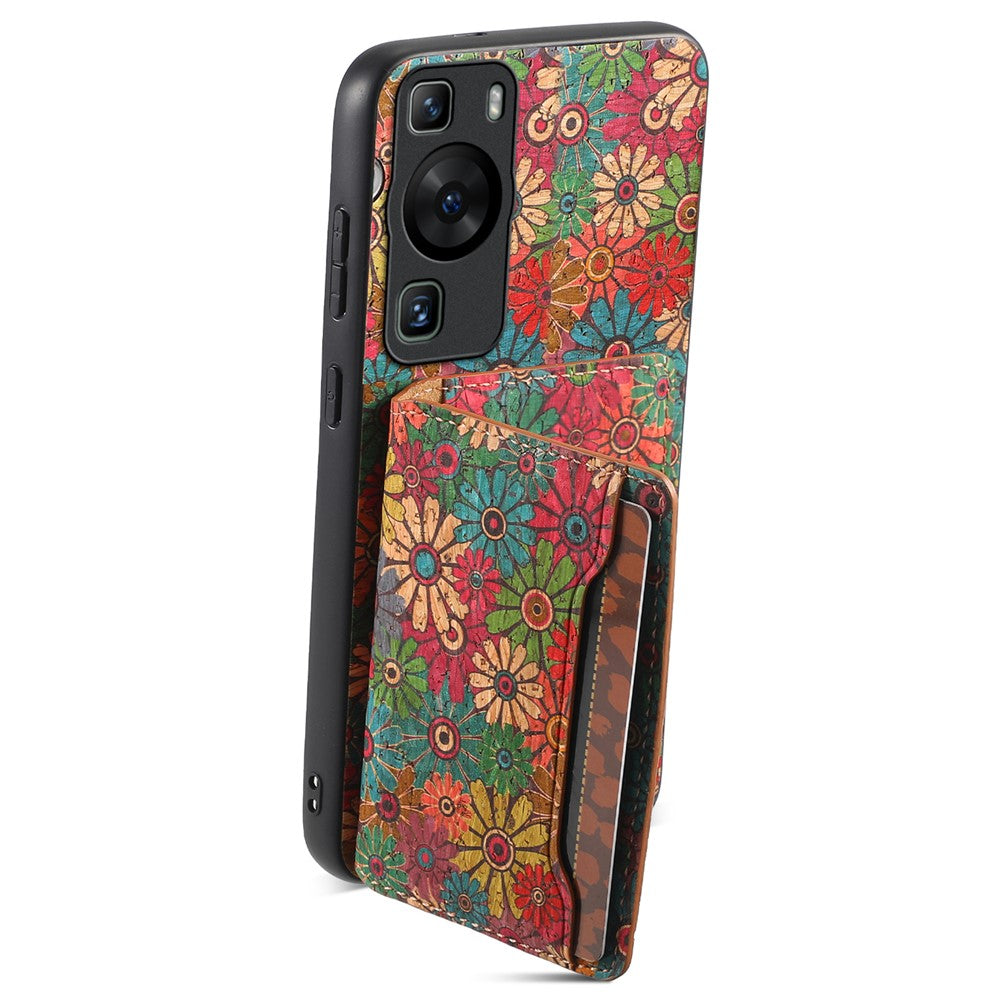 Huawei P60 / P60 Pro Skal PU Läder Korthållare Blommande Blomma Baksida mobilskal