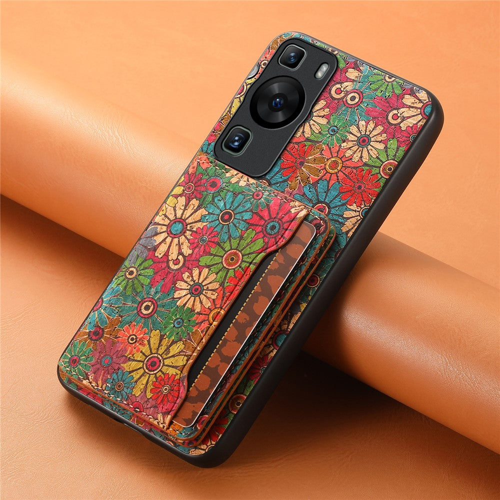 Huawei P60 / P60 Pro Skal PU Läder Korthållare Blommande Blomma Baksida mobilskal