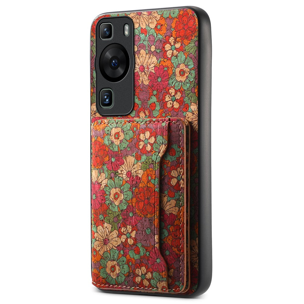 Huawei P60 / P60 Pro Skal PU Läder Korthållare Blommande Blomma Baksida mobilskal