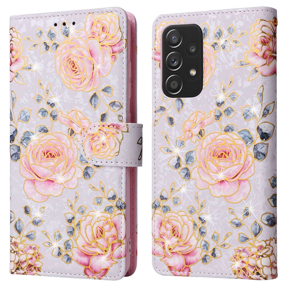 Til Samsung Galaxy A52 4G / 5G / A52s 5G etui Blomster PU læder telefoncover med RFID-blokering