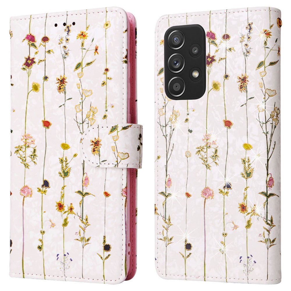 Til Samsung Galaxy A52 4G / 5G / A52s 5G etui Blomster PU læder telefoncover med RFID-blokering