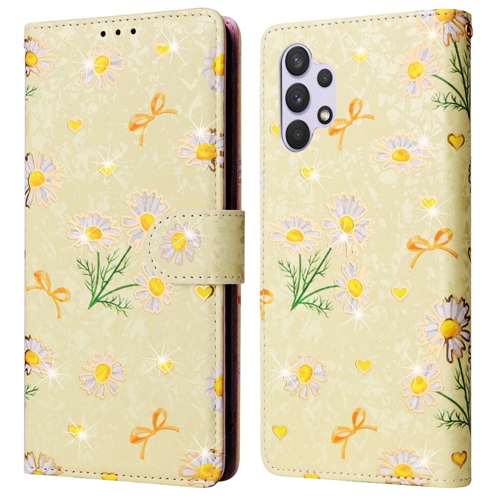 Samsung Galaxy A32 4G (EU-version) fodral med blommönster, RFID-blockerande läderfodral