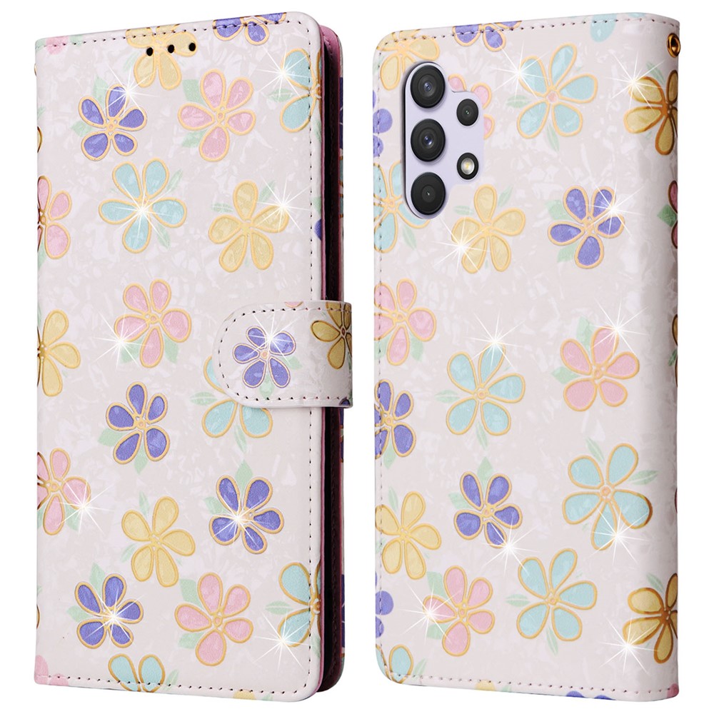 For Samsung Galaxy A32 4G (EU Version) Case Floral Design RFID Blocking Leather Phone Cover