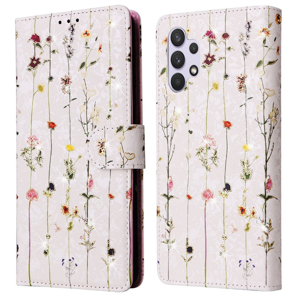 For Samsung Galaxy A32 4G (EU Version) Case Floral Design RFID Blocking Leather Phone Cover