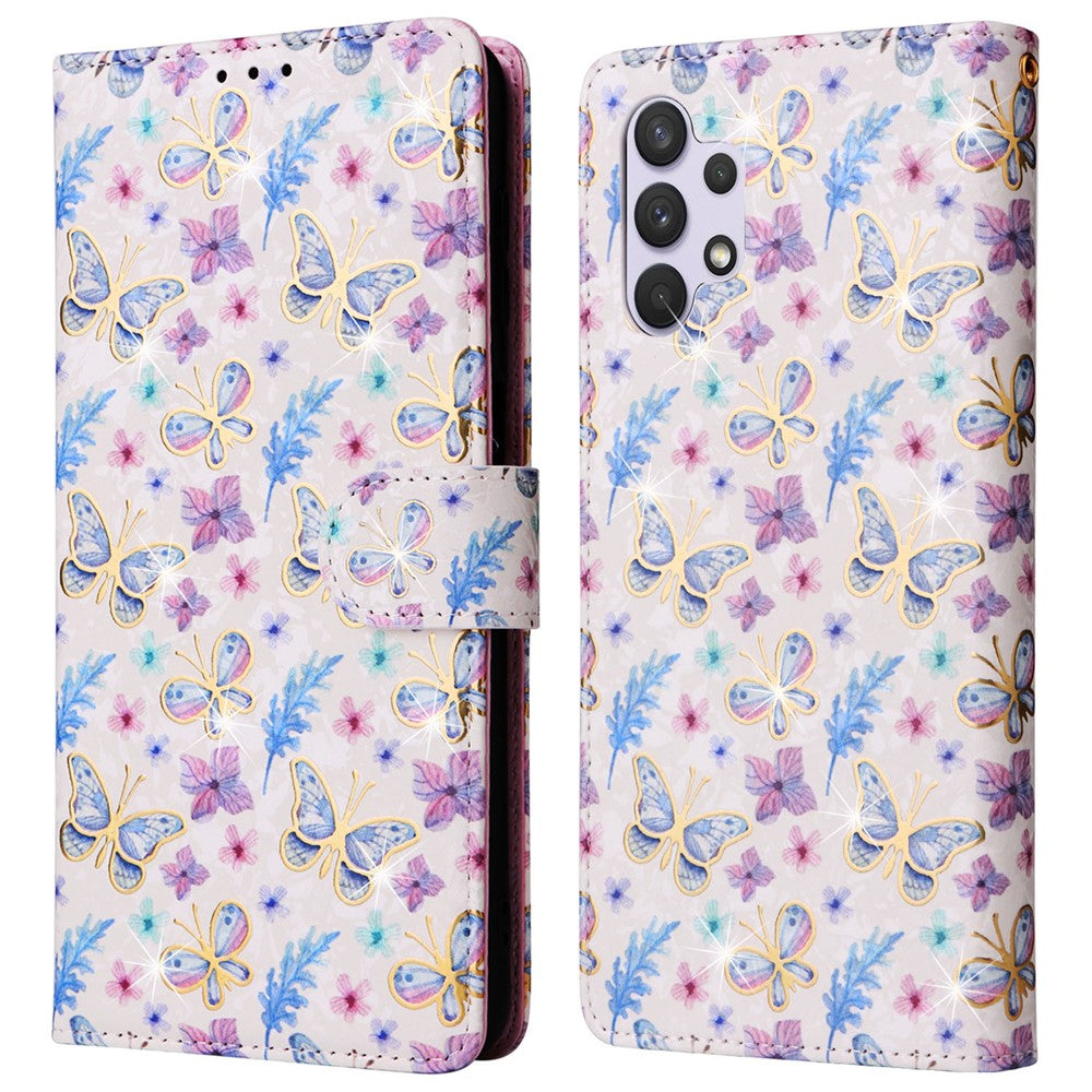 For Samsung Galaxy A32 4G (EU Version) Case Floral Design RFID Blocking Leather Phone Cover