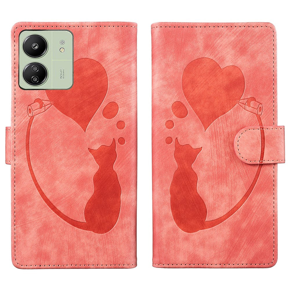 Xiaomi Redmi 13C 4G / 5G / 13R 5G / Poco M6 5G / Poco C65 4G-etui med sødt katteprint, PU-læder og pungfunktion