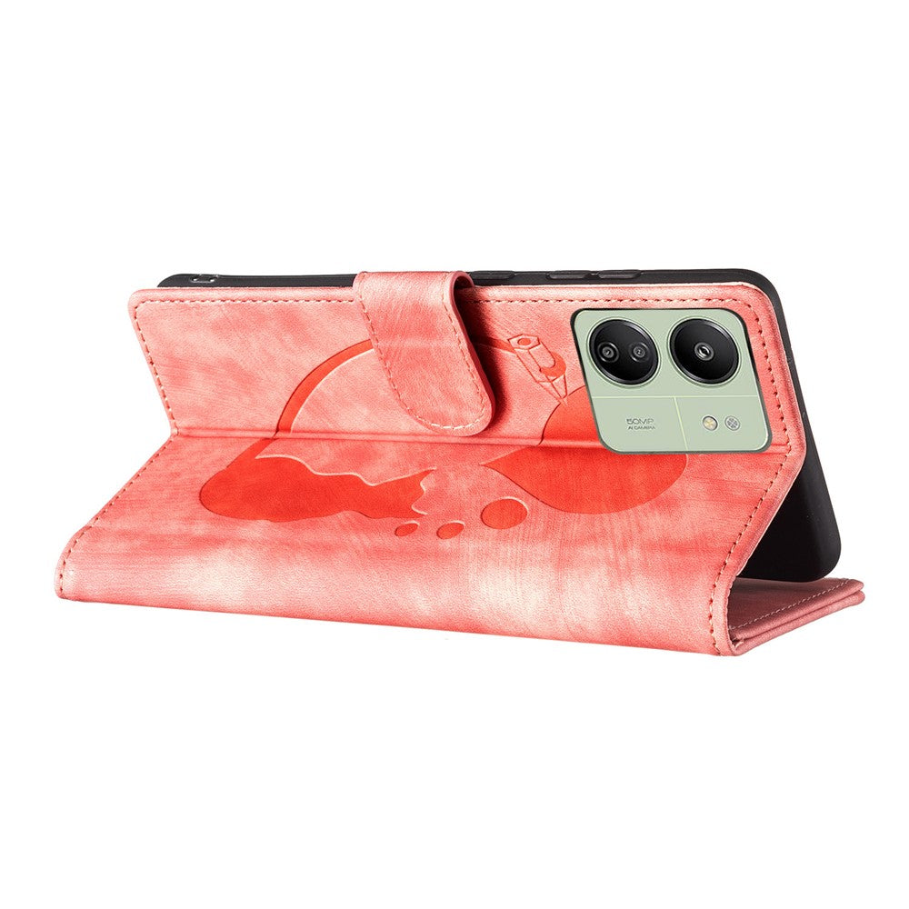 Xiaomi Redmi 13C 4G / 5G / 13R 5G / Poco M6 5G / Poco C65 4G-etui med sødt katteprint, PU-læder og pungfunktion