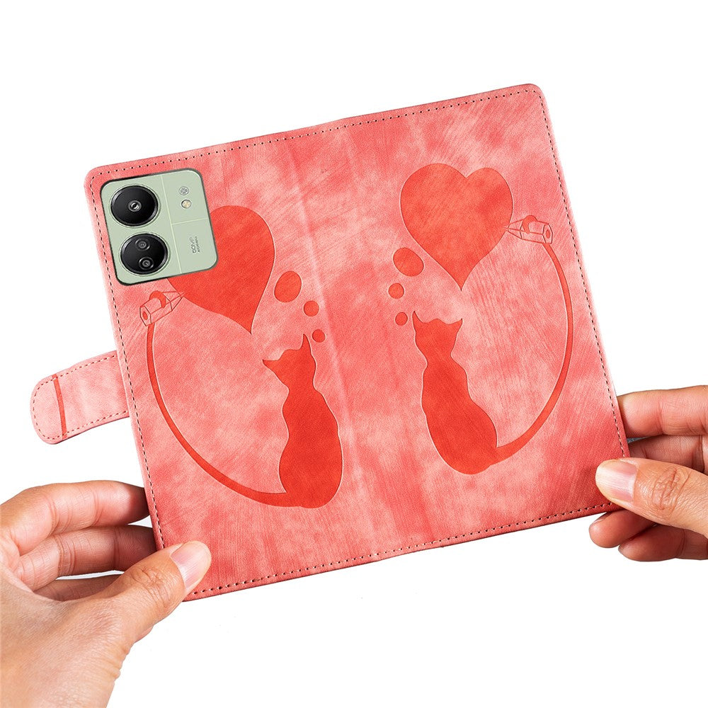 Xiaomi Redmi 13C 4G / 5G / 13R 5G / Poco M6 5G / Poco C65 4G-etui med sødt katteprint, PU-læder og pungfunktion