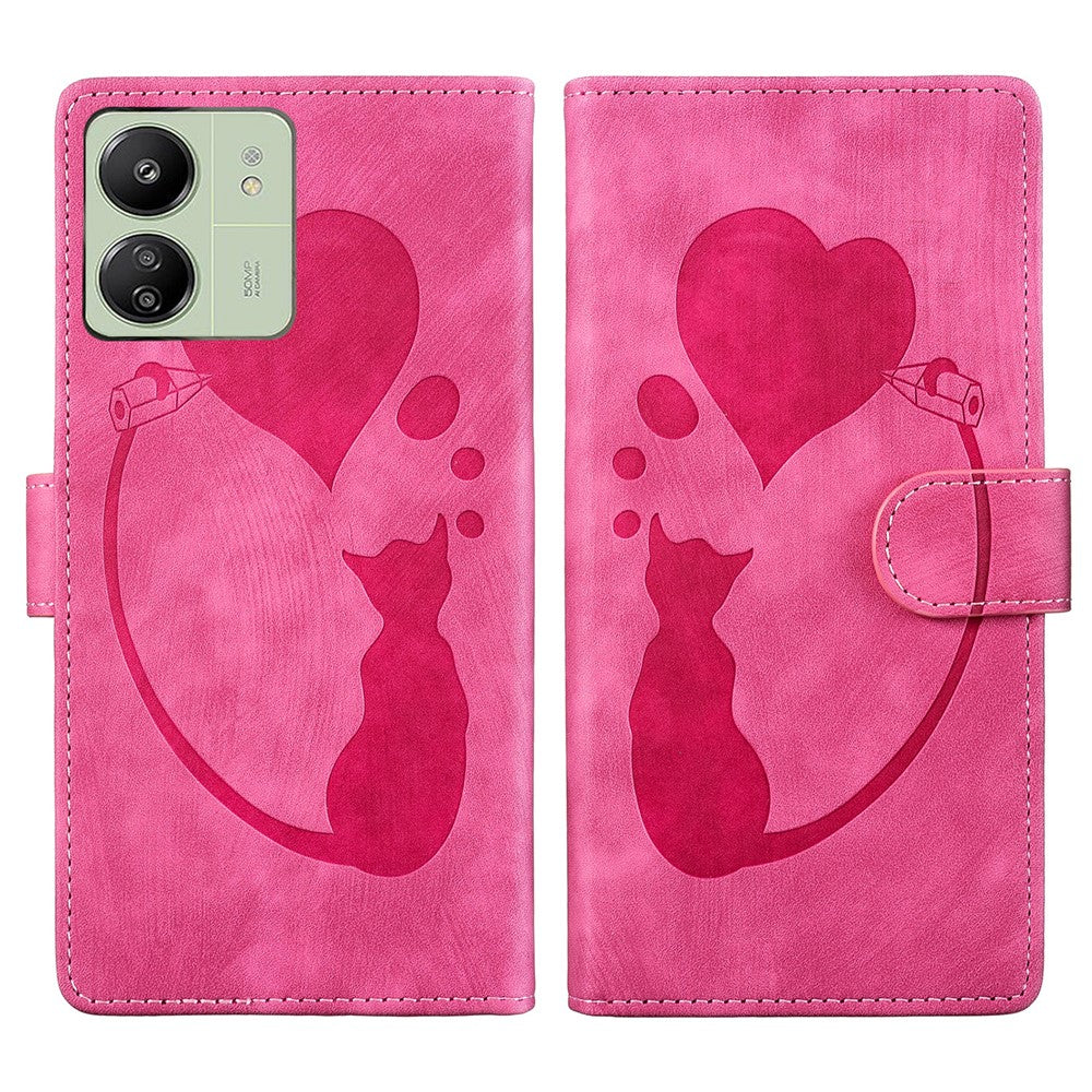 Xiaomi Redmi 13C 4G / 5G / 13R 5G / Poco M6 5G / Poco C65 4G-etui med sødt katteprint, PU-læder og pungfunktion