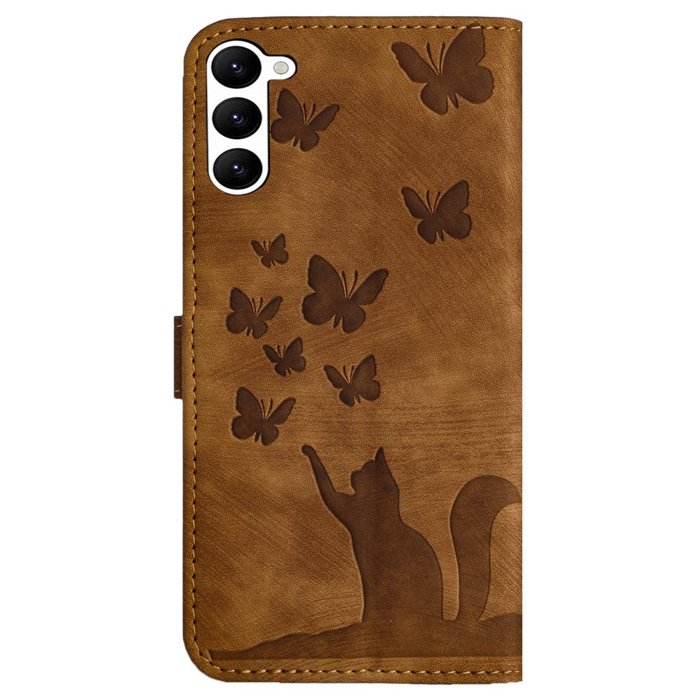 For Samsung Galaxy S23 Case Butterfly Cat Imprinting Leather Folio Phone Cover