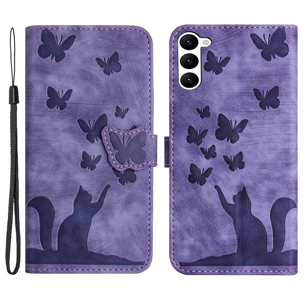 For Samsung Galaxy S23 Case Butterfly Cat Imprinting Leather Folio Phone Cover