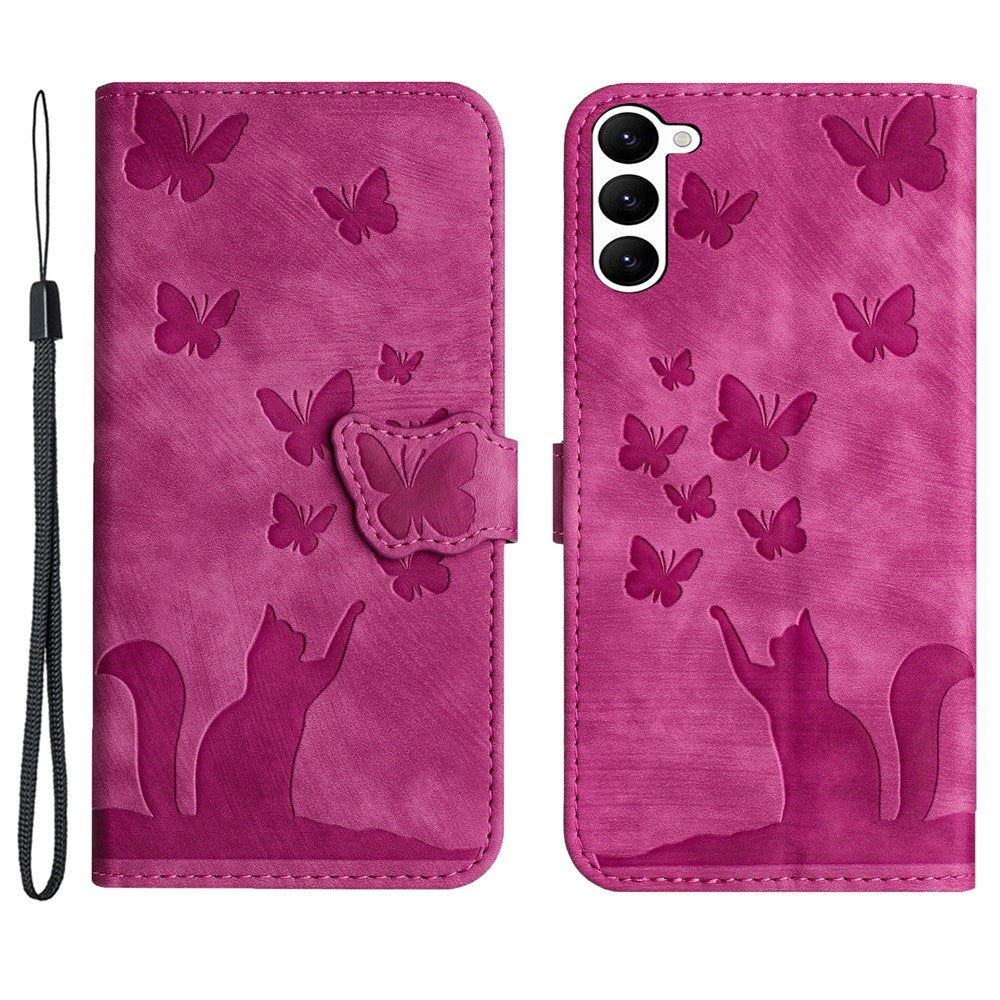 For Samsung Galaxy S23 Case Butterfly Cat Imprinting Leather Folio Phone Cover