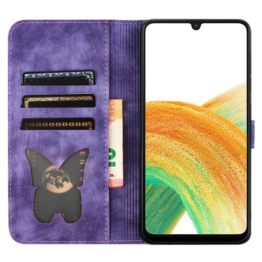 For Samsung Galaxy A34 5G Leather Case Butterfly Cat Pattern Phone Wallet Cover