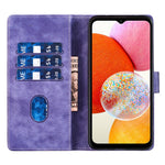 Samsung Galaxy A14 5G / 4G-skal med katt-hjärtmönster i PU-läder, fällbart mobilskal