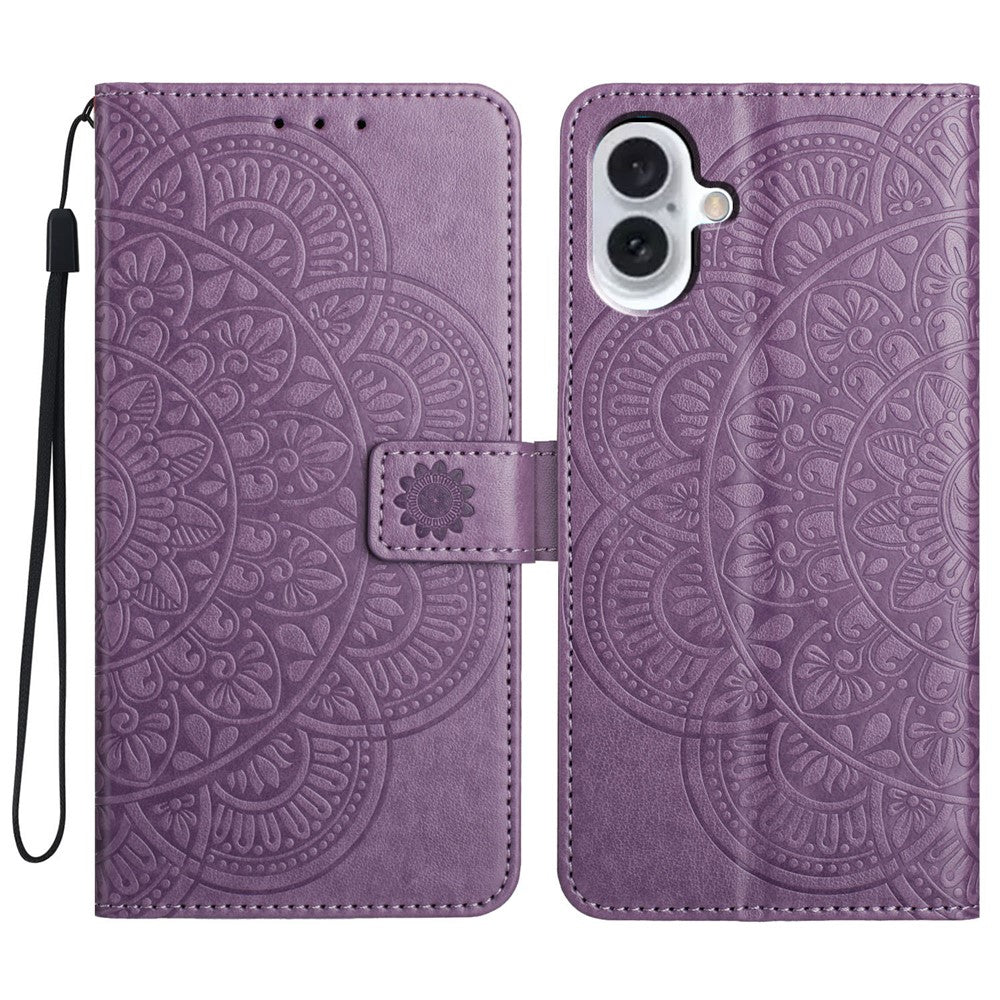 For iPhone 16 Case Mandala Flower PU Leather Flip Wallet Phone Cover