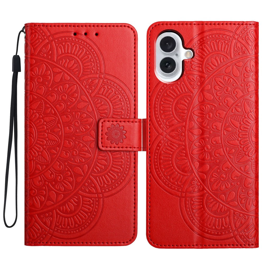 For iPhone 16 Case Mandala Flower PU Leather Flip Wallet Phone Cover