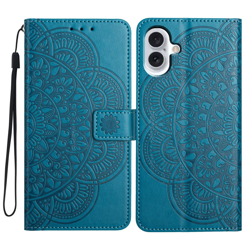 For iPhone 16 Case Mandala Flower PU Leather Flip Wallet Phone Cover