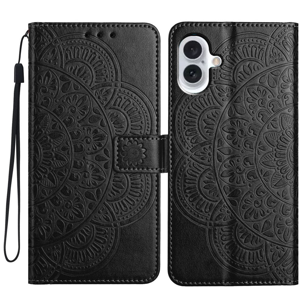 For iPhone 16 Case Mandala Flower PU Leather Flip Wallet Phone Cover