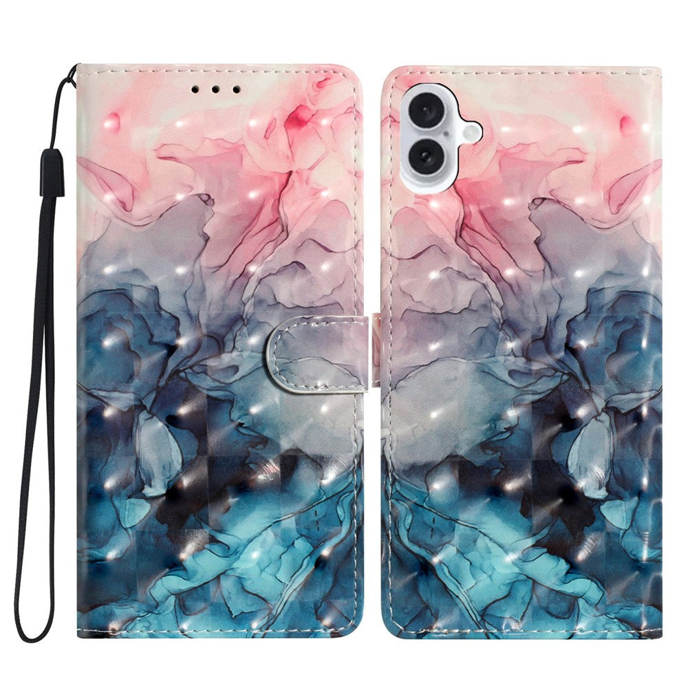 For iPhone 16 Case PU Leather 3D Pattern Printing Phone Wallet Cover