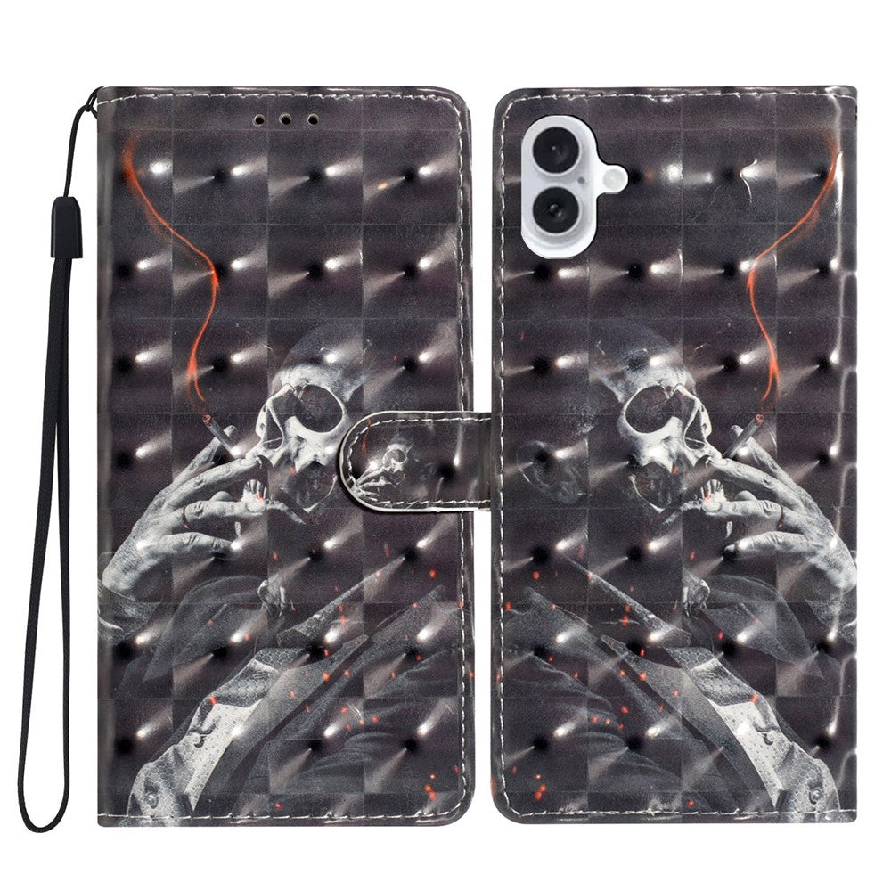 For iPhone 16 Case PU Leather 3D Pattern Printing Phone Wallet Cover