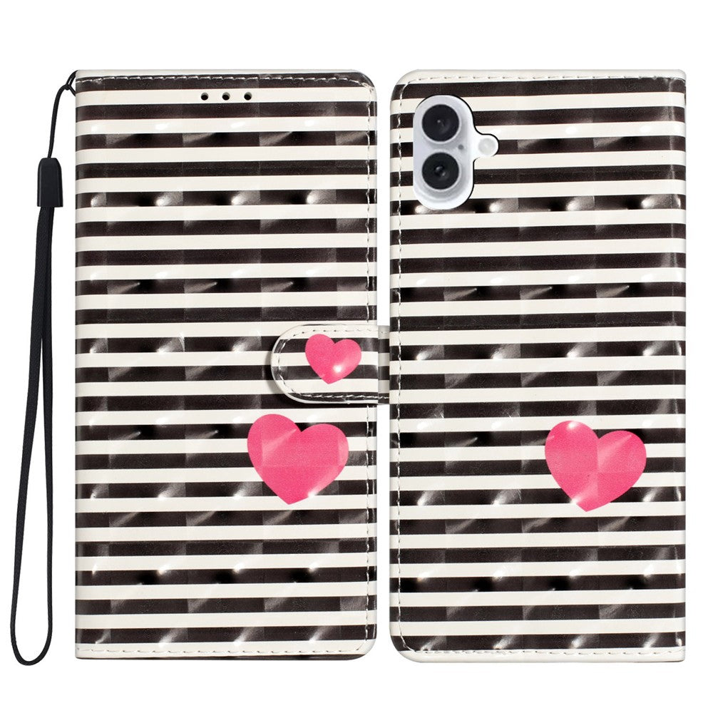 For iPhone 16 Case PU Leather 3D Pattern Printing Phone Wallet Cover