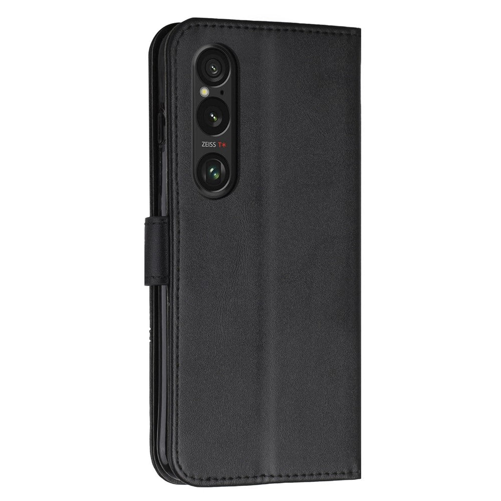 Sony Xperia 1 VI Fodral Läder med Ställ/Korthållare - Svart