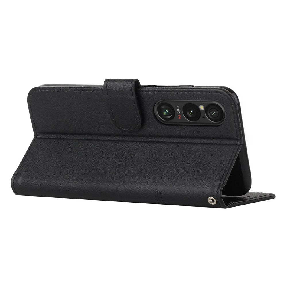 Sony Xperia 1 VI Fodral Läder med Ställ/Korthållare - Svart