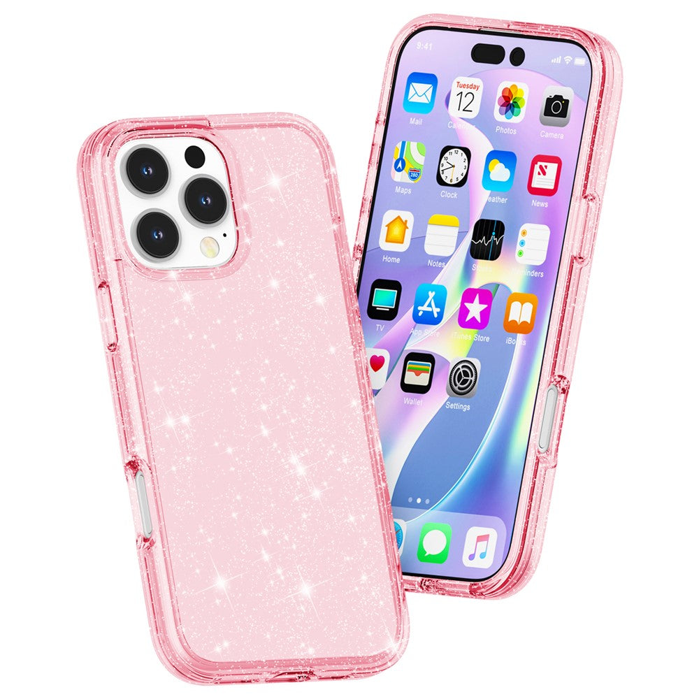 Til iPhone 16 Pro Max cover Anti-ridse PC+TPU Funklende Glitter Telefoncover