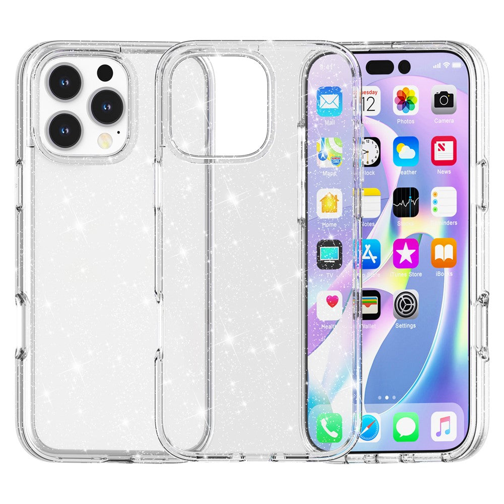 Til iPhone 16 Pro Max cover Anti-ridse PC+TPU Funklende Glitter Telefoncover