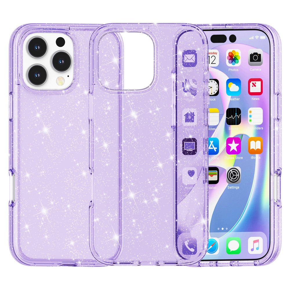 Til iPhone 16 Pro Max cover Anti-ridse PC+TPU Funklende Glitter Telefoncover