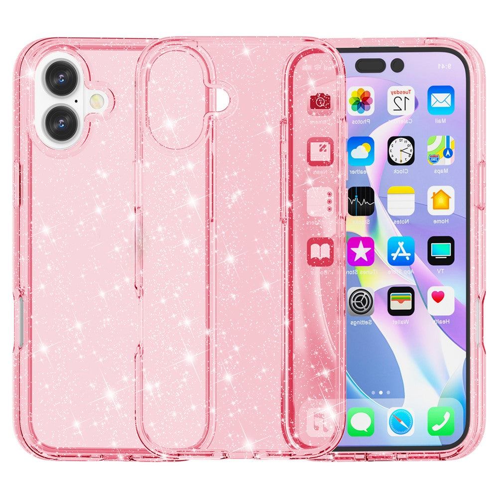 iPhone 16-skal med glittrigt TPU-ram och PC-baksida, hybridmobilskal