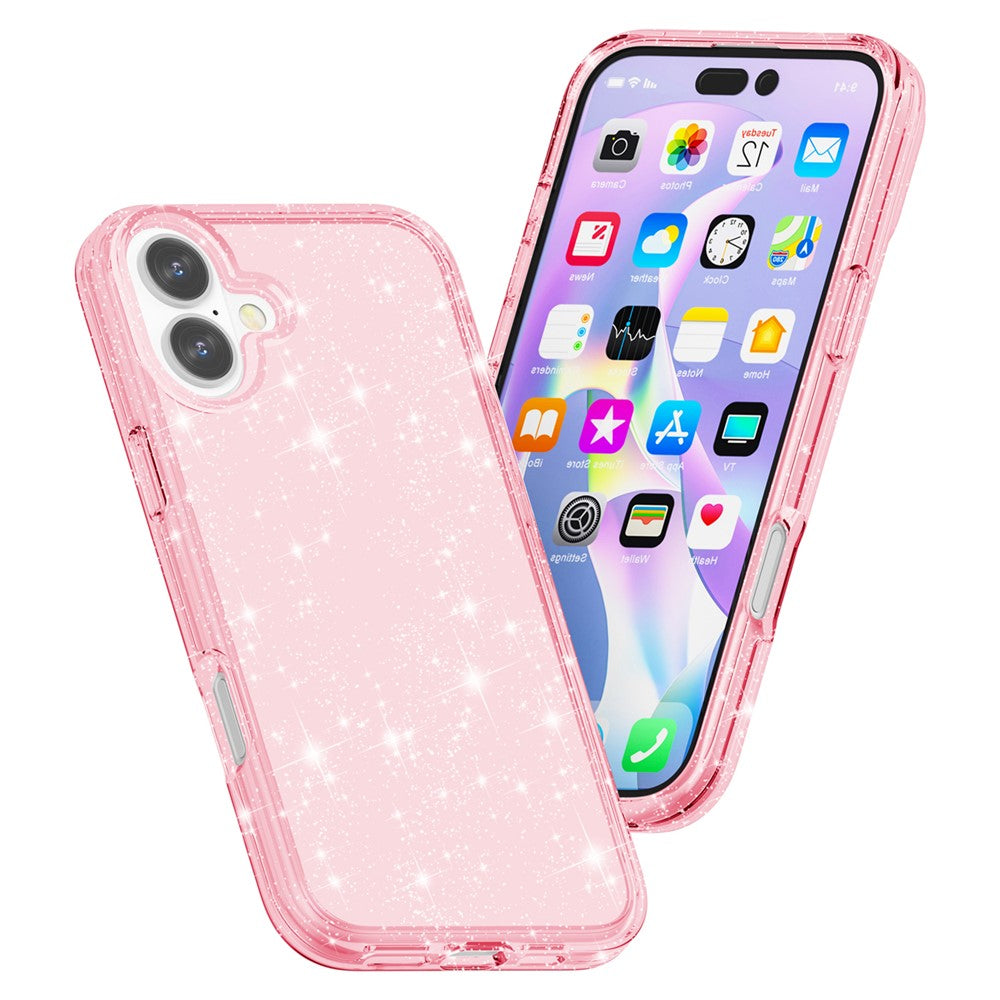 For iPhone 16 Case Sparkly Glitter TPU Frame PC Back Hybrid Phone Cover
